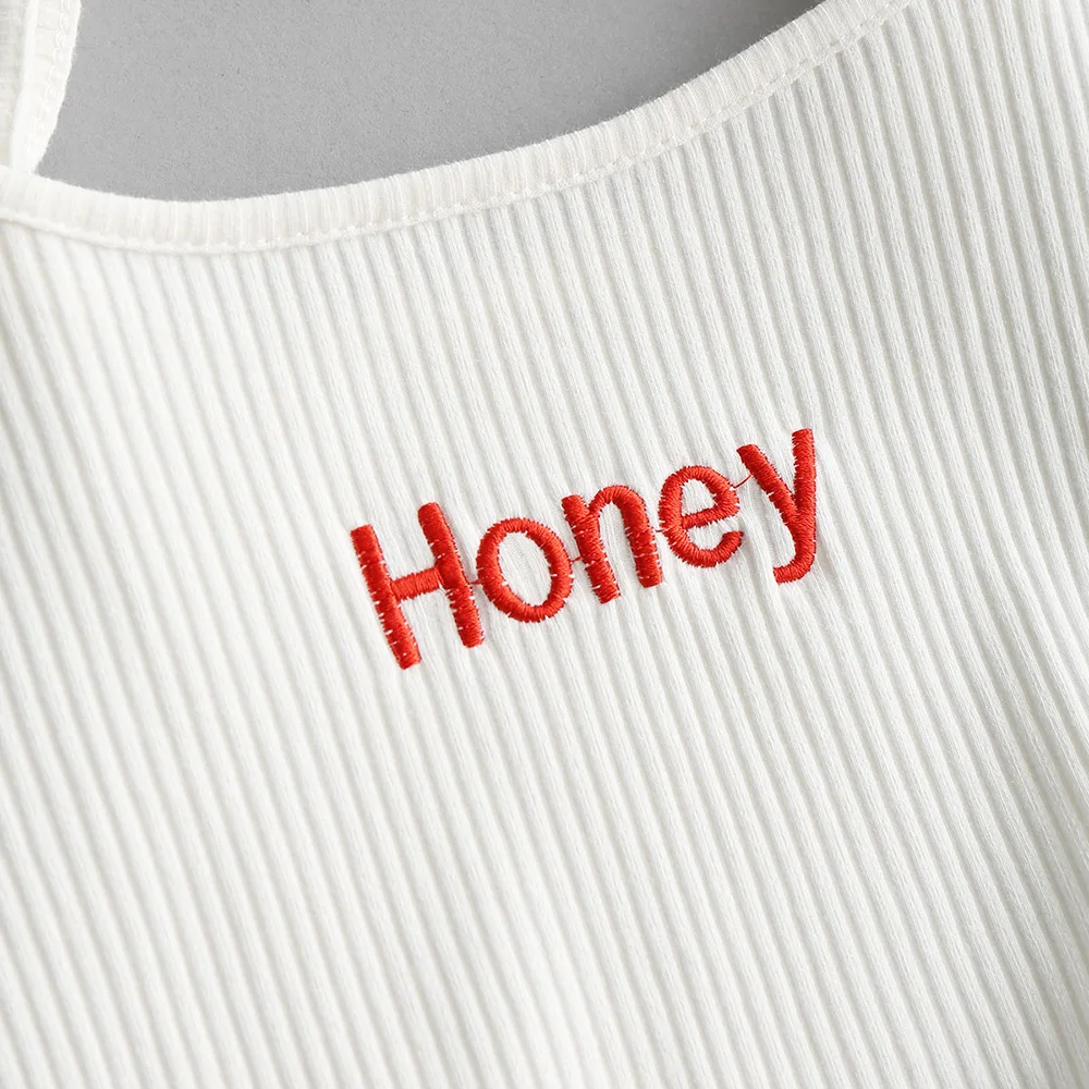 ZAFUL укороченная майка в рубчик с вышивкой honey, Пляжная накидка для женщин, красный топ, короткая рубашка, укороченный топ, распродажа
