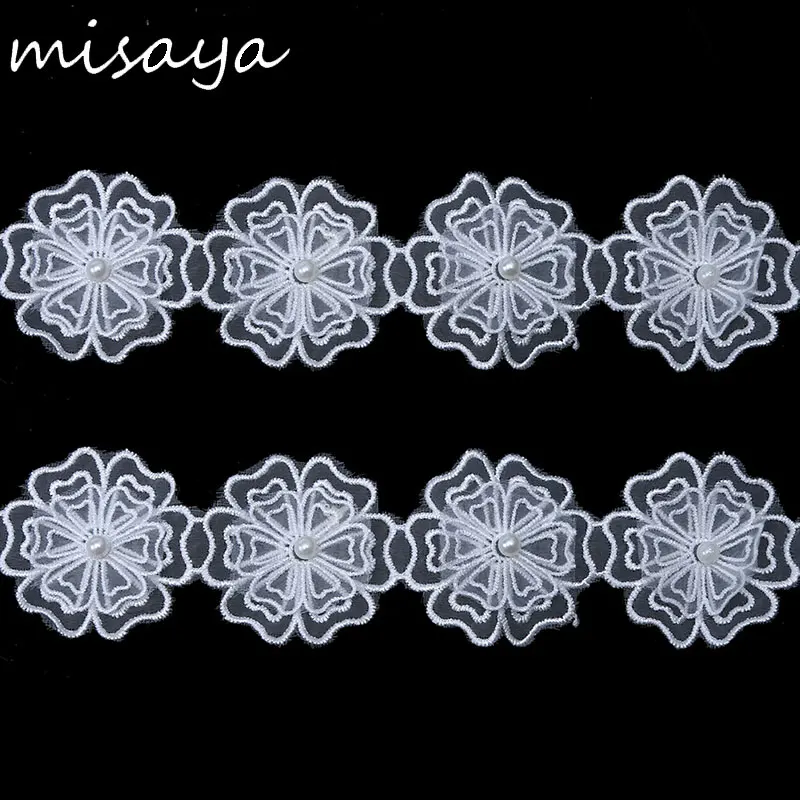 Кружевная ткань Misaya 1Y в полоску с искусственным жемчугом аксессуары ручной