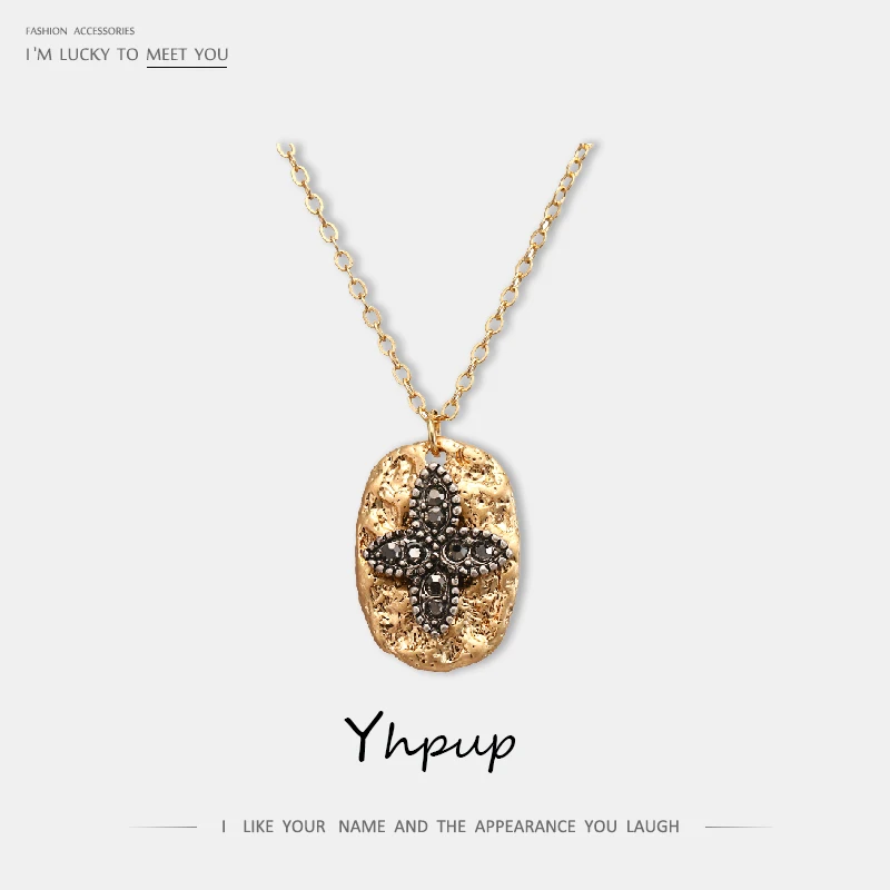 

Yhpup Trendy Brand Minimalist Geometric Cross Rhinestone Pendant Necklace