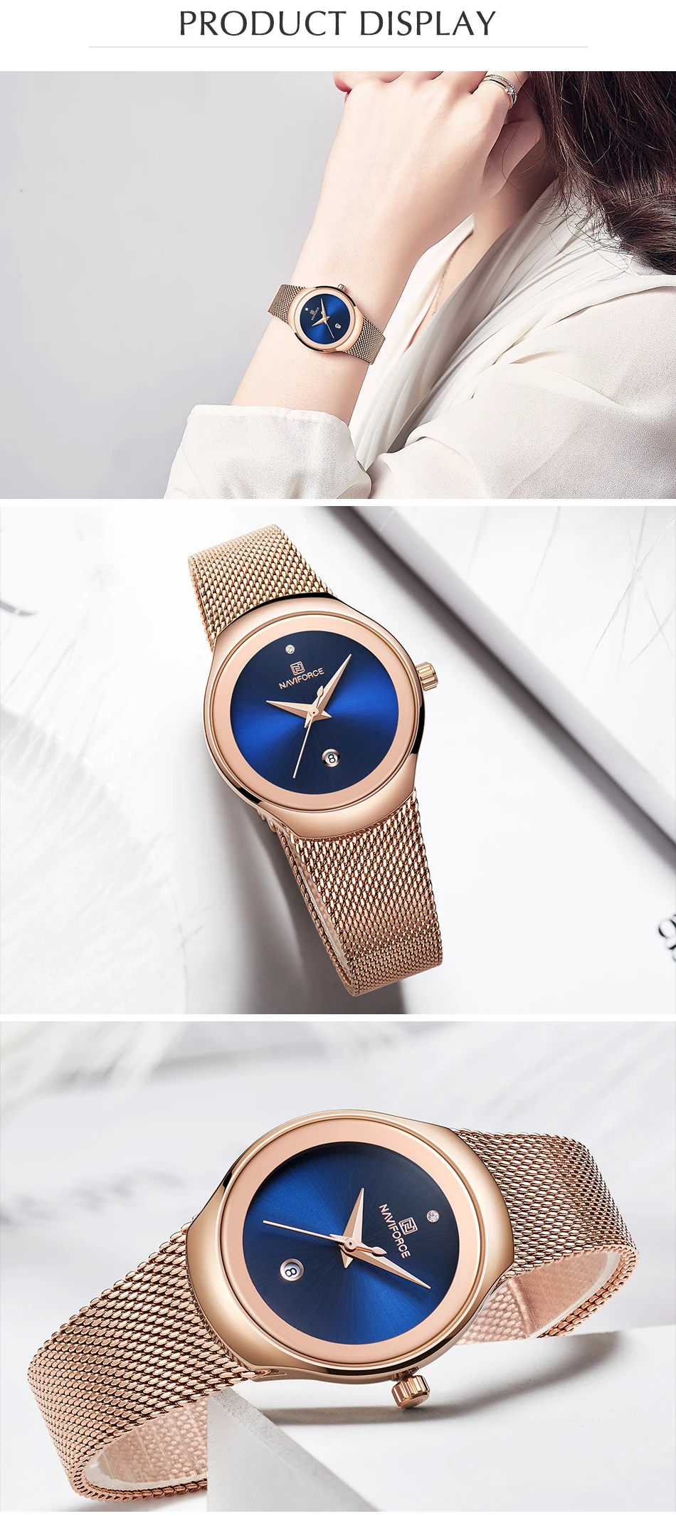 NAVIFORCE, новые модные женские кварцевые часы, женские водонепроницаемые наручные часы из нержавеющей стали, простые женские часы