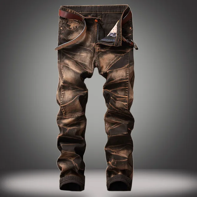 Новые Брендовые мужские зимние дизайнерские модные обтягивающие байкерские повседневные джинсы прямые мотоциклетные джинсы мужские рваные джинсовые брюки - Цвет: 521 coffee