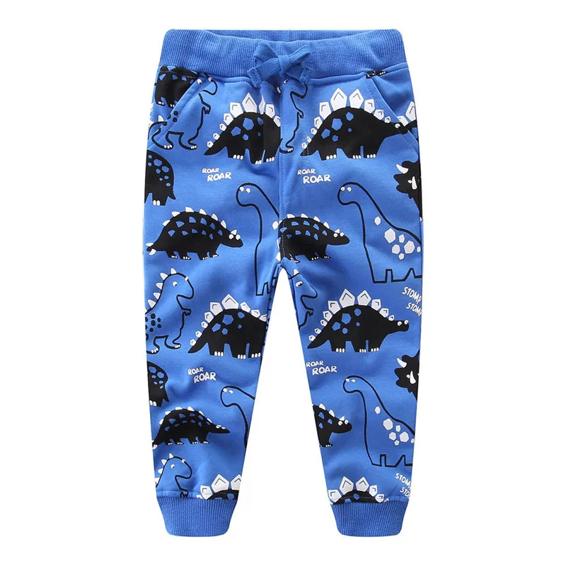 Спортивные штаны с завязками для маленьких мальчиков и девочек, новые модные детские штаны с принтом животных для мальчиков, милые осенние штаны - Цвет: T9164 BLUE dinosaur