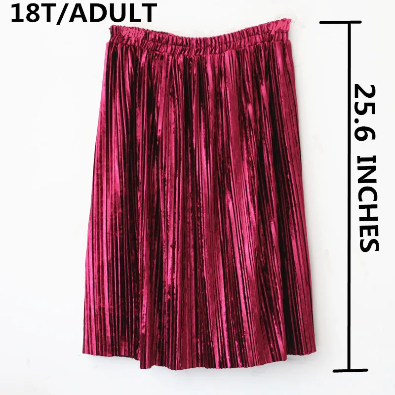 2022 NEW Winter style crushed velvet pleated skirt girls skirt for knee length A line skirt black pleated skirt