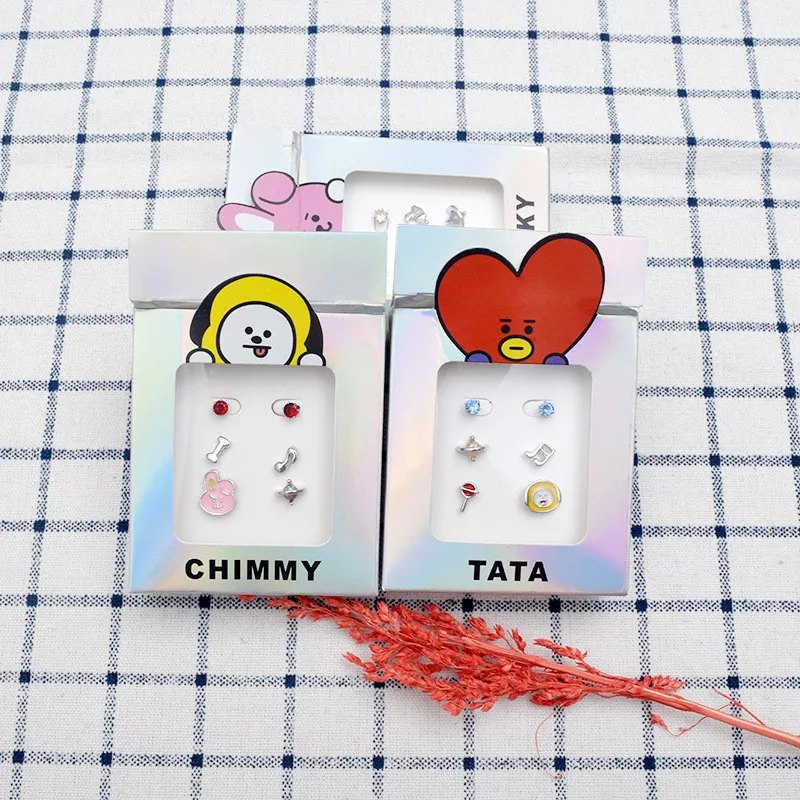 

Kpop Bangtan Boys CHIMMY COOKY TATA Stud Earring 3Pcs/Set Cute Women Men Trend Stud Earrings
