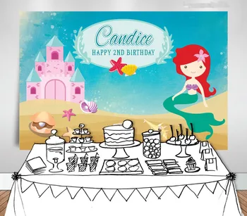 

custom little mermaid princess castle sea photo backdrop High quality Computer print party photo studio background