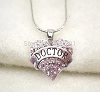 

Best selling 50pcs a lot rhodium plated DOCTOR crystal heart pendant necklace(A1121)