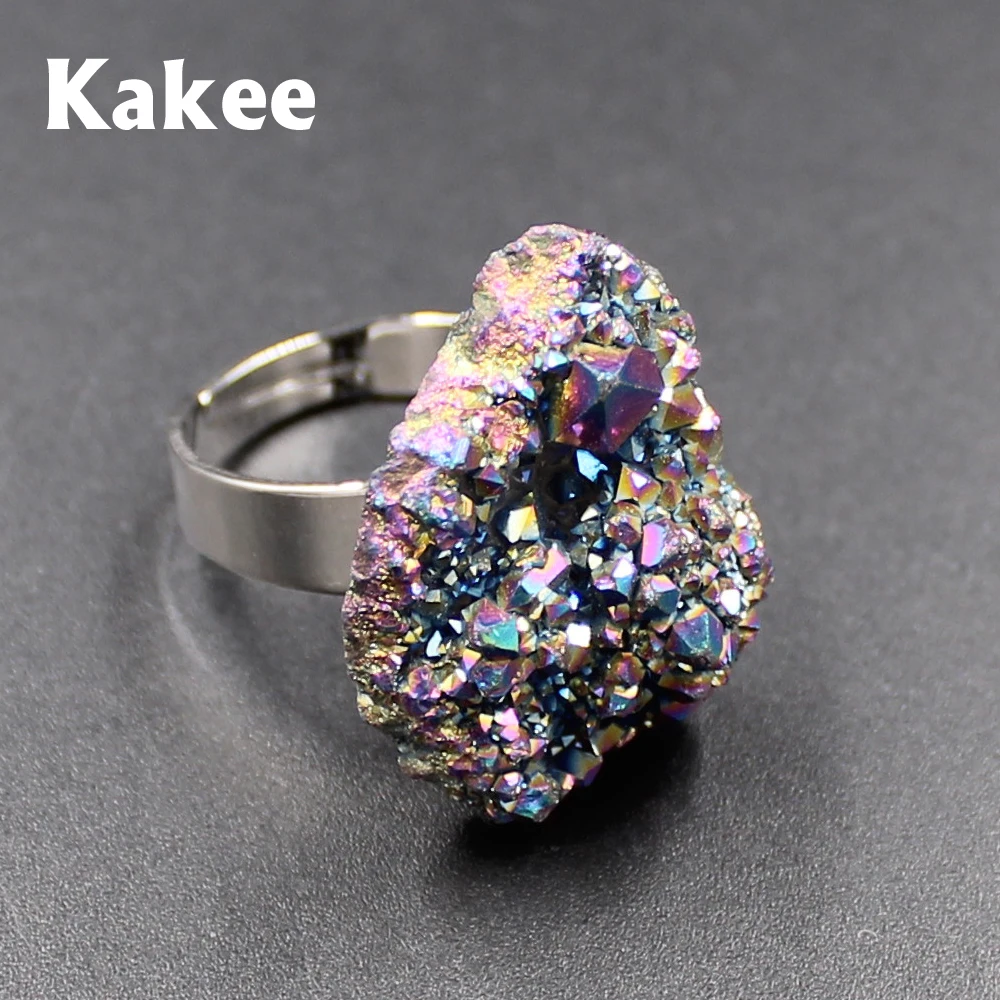 

Kakee 10 PCS High Grade Irregular Natural Crystal Semi Stone Elegant Raw Agates Wedding Party Ring Adjustable Fashion Jewelry