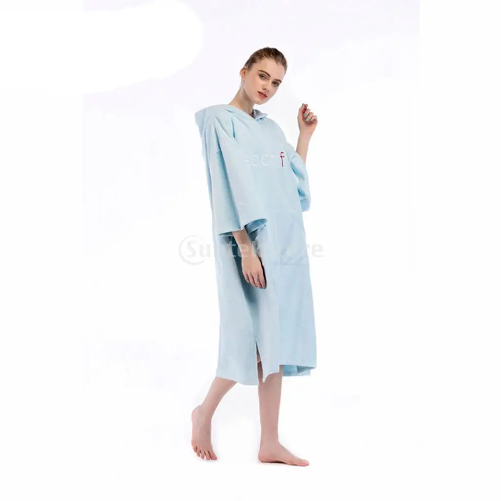 Adult Surf Wetsuit Swim Swimsuit Changing Robe Beach Hooded Poncho Bath Towel Outdoor Sports Women Men Bathrobe w/ Large Pocket