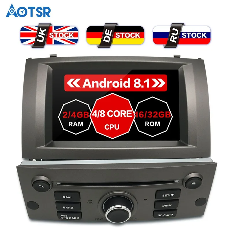 Perfect Germany Stock newest Android 8.1 Car DVD 1 Din Auto Radio For PEUGEOT 407 2004-2010 7" IPS Stereo GPS Navigation tape recorder 17