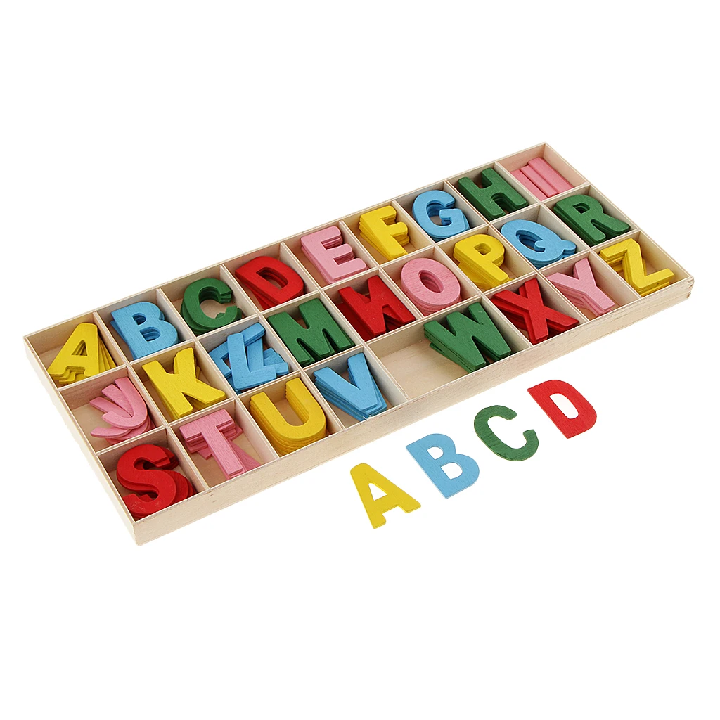 156pcs Colorful Wooden Alphabet Letters Embellishments with Box for Kids Games Toys