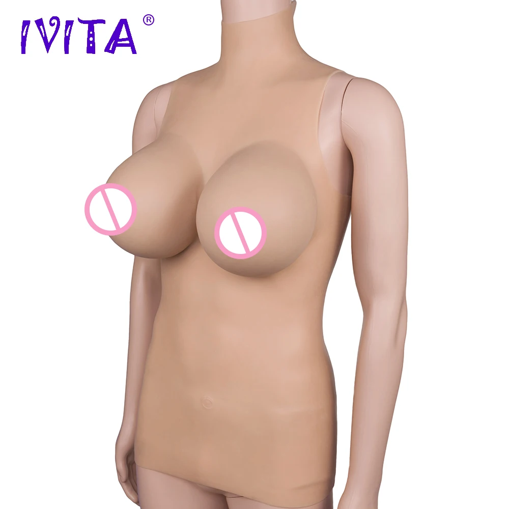 IVITA 5200g Realistic Silicone Breast Forms For Crossdressers Shemale Transgender Closed Neck Full Bodysuit Drag Queen travesti