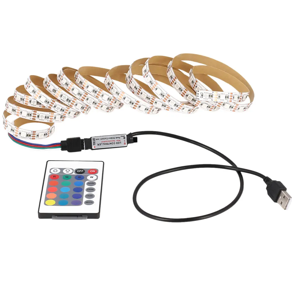 1 м 2 3 4 5 М 5050 SMD RGB 60 светодиодный/M лента лампа DC 5V аккумуляторные светодиодные фары