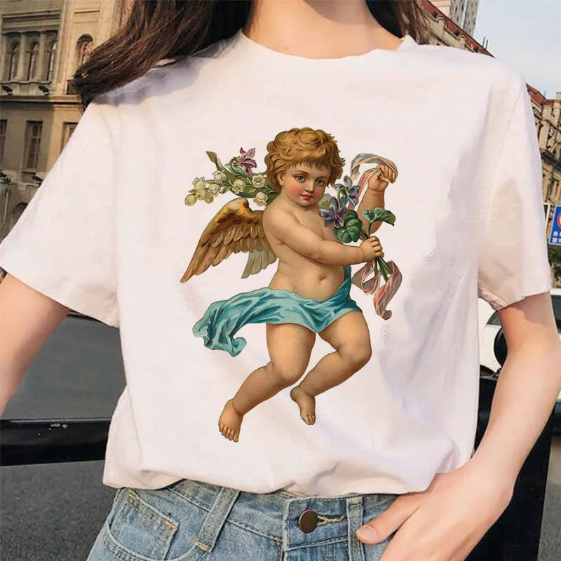 Angel Fashion Tees футболка Ullzang женская футболка с принтом Harajuku 90s Kawaii Одежда Футболка Топ летний Vogue grunge women ulzzang