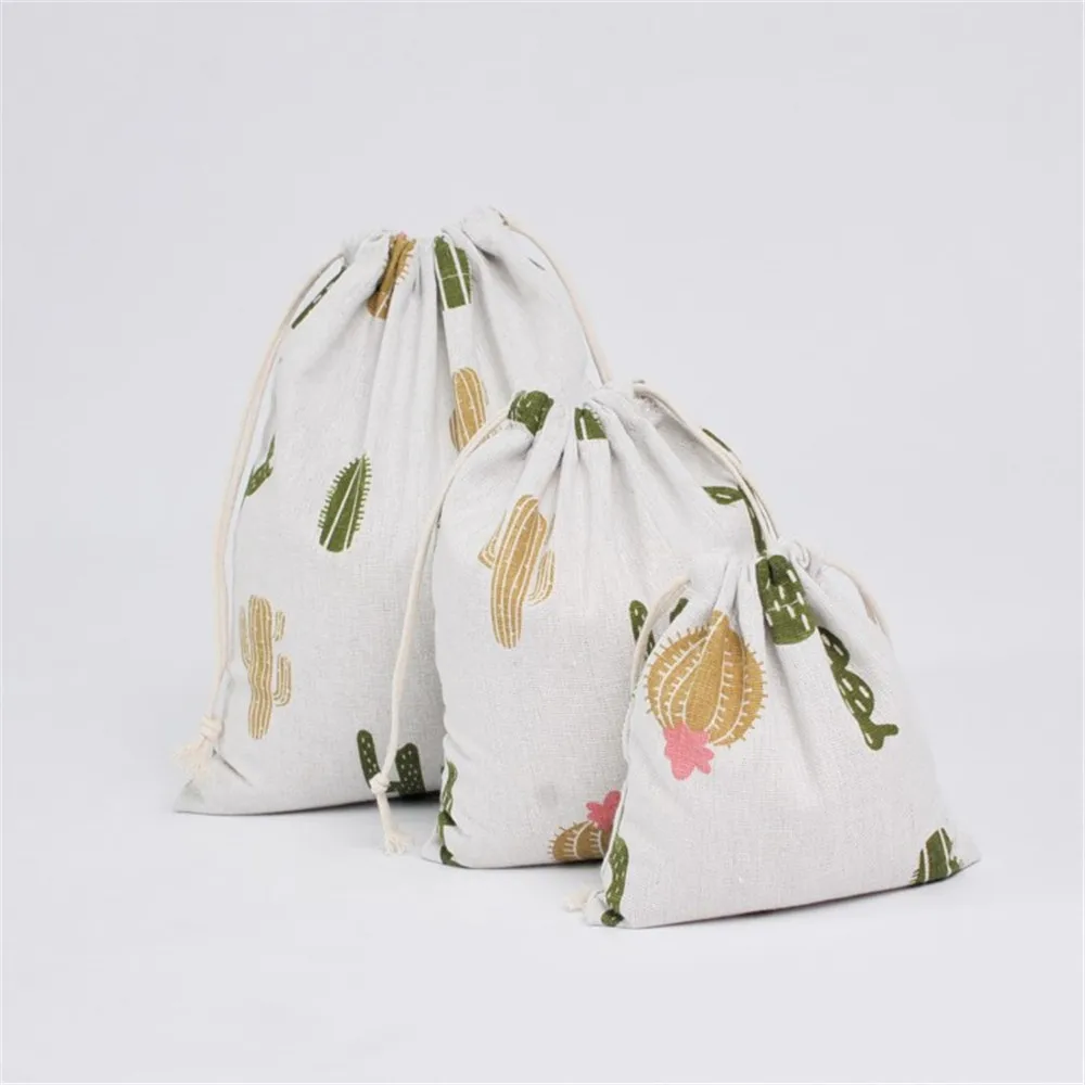 YILE белье хлопок Drawstring сумка с отделениями вечерние подарок мешок печати Cactus YM16c