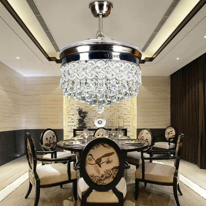 Потолочный вентилятор 110-265 в 42 дюйма светодиодный хромированный Хрустальный потолочный светильник для гостиной складной потолочный вентилятор с дистанционным управлением декоративная домашняя лампа