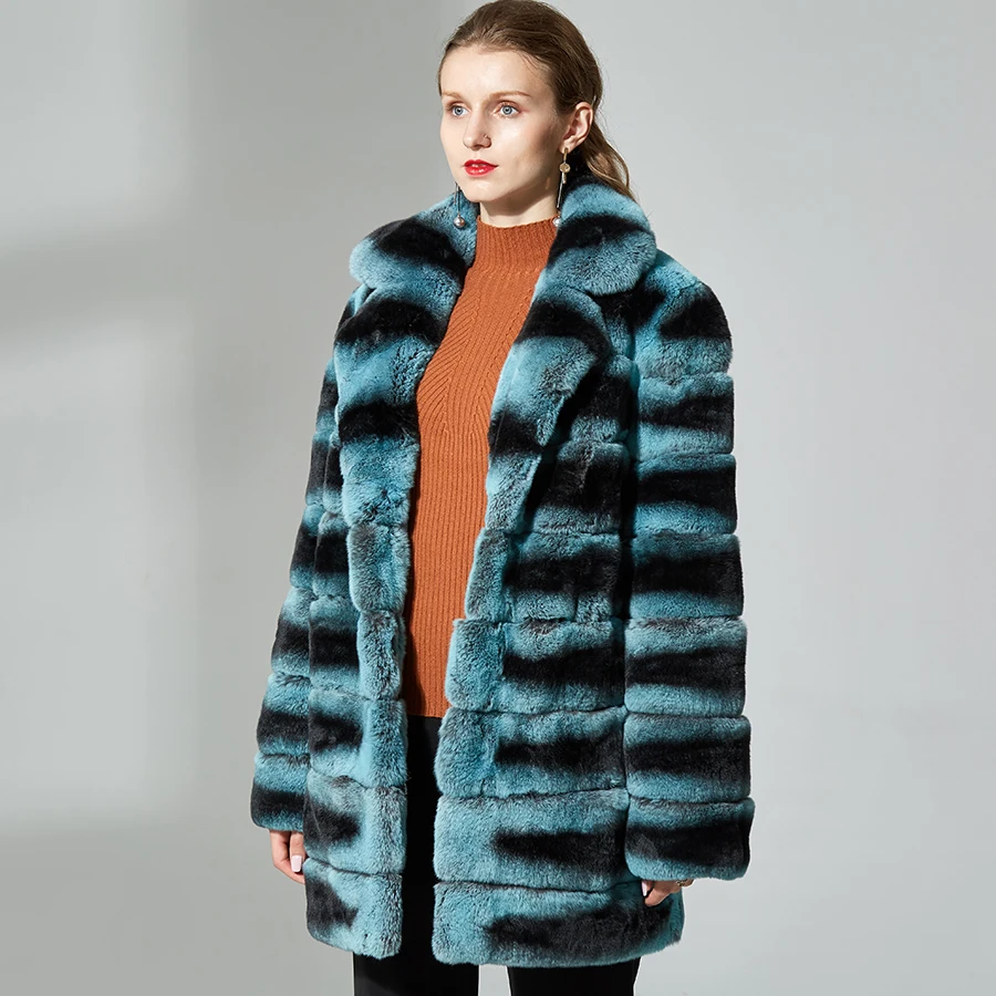 

real rex rabbit fur coat real rabbit fur jacket long sleeve turn-down collar Thick Rabbit Fur soft warm Overcoat Clothing women