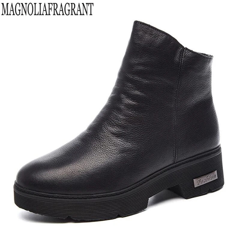 

platform shoes woman Thick heel Martin boots Plus velvet warm Ankle boots for women Genuine Leather non-slip snow Women's boots