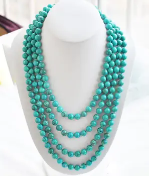 

Long 100" 8mm green Turquoise bead NECKLACE