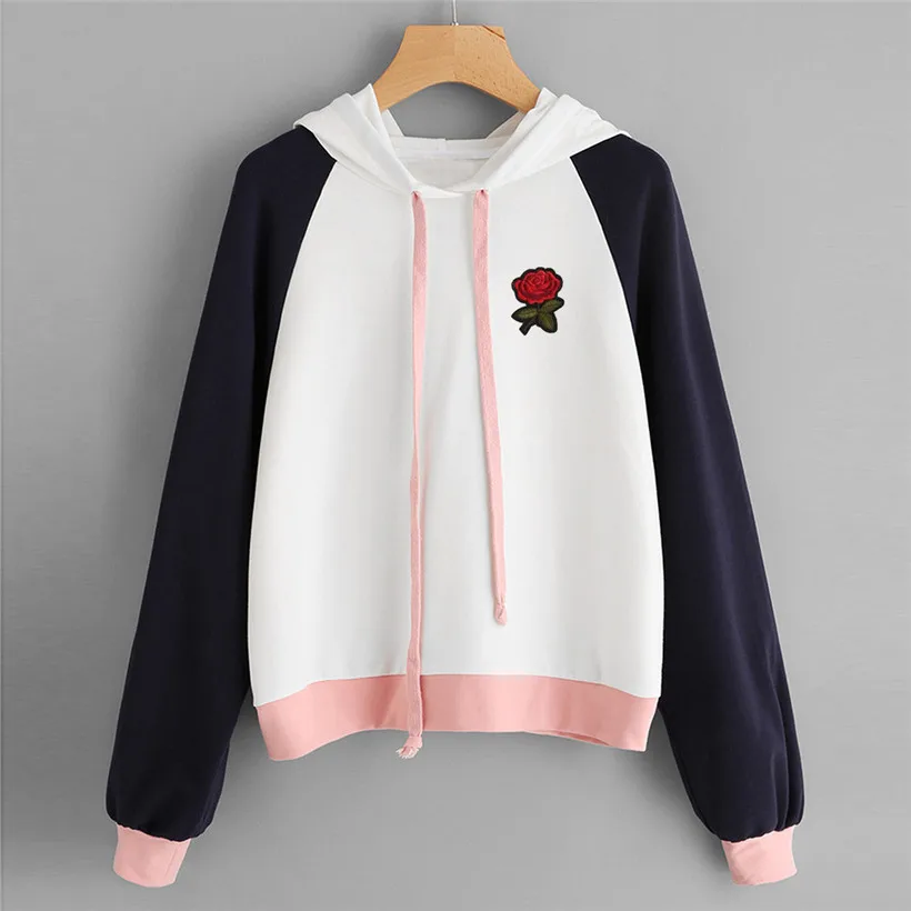 

Women Hoodies Sweatshirts Casual Cotton Long Sleeve Hooded Sweatshirt Patchwork Pullover Tops Blouse For Female Plus Size 0912