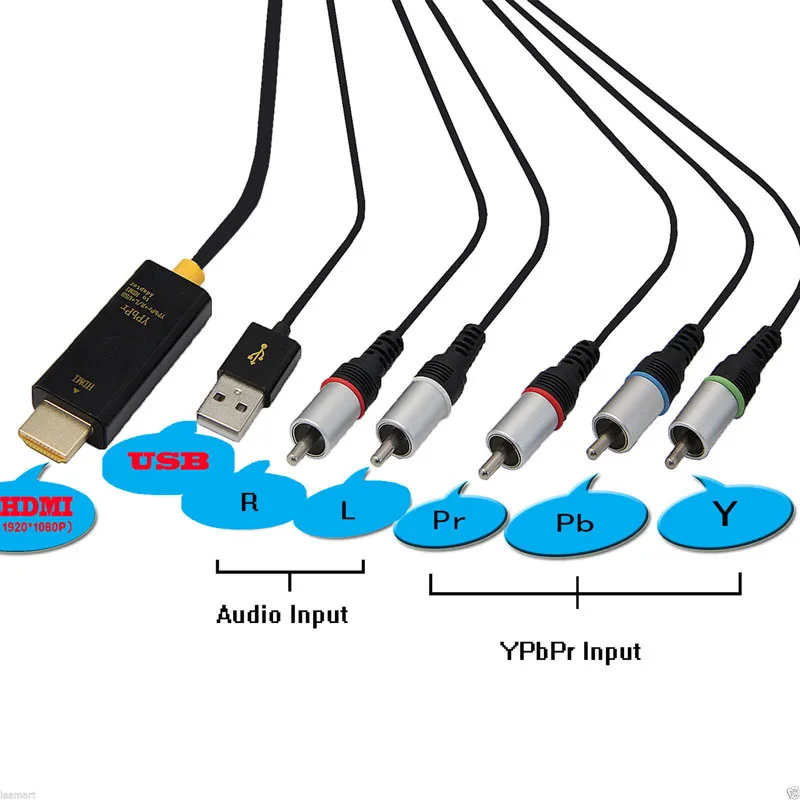6FT 5 RCA RGB YPbPr Audio to HDMI AV Component Convertor Adaptor Cable