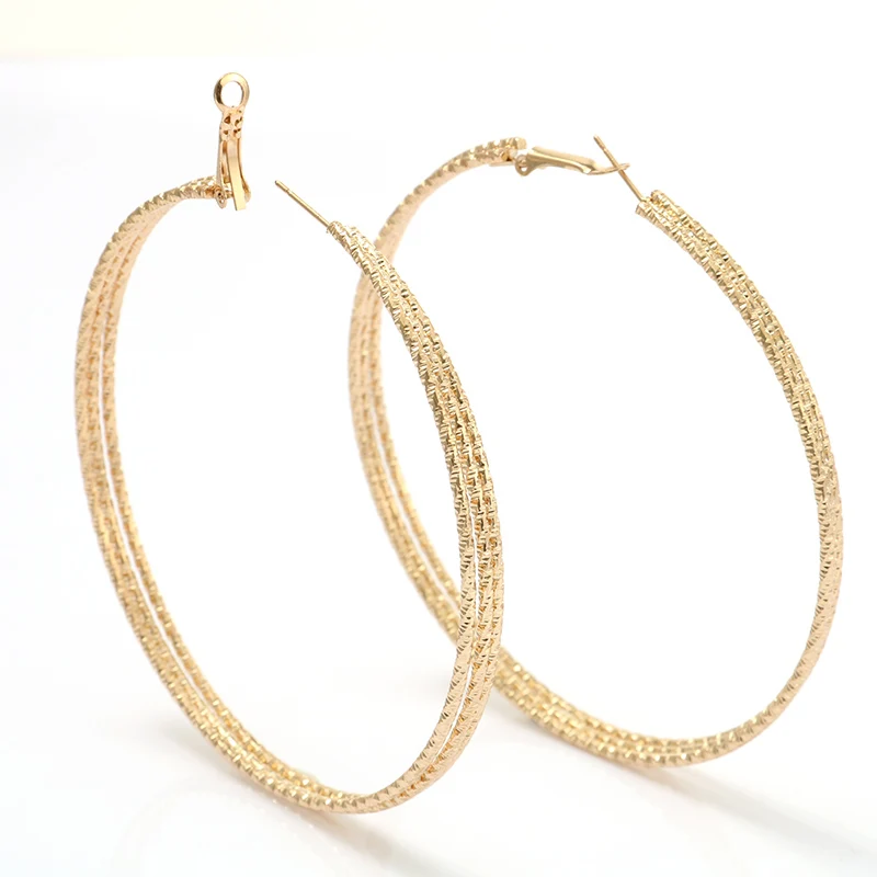 

YANG&RH Punk Triple Oversize Rose Gold/Silver Color Big Circle Hoop Earrings Hiphop Statement Ear Gift For Woman Girls Jewelry