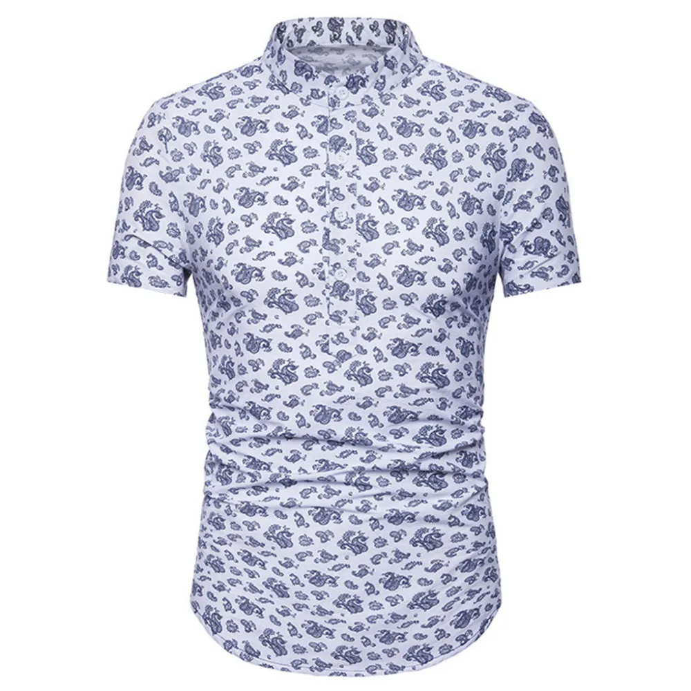 Горячая Мода для мужчин s Лето Кешью цветочный принт Slim Fit лацканы однобортный рубашка официального стиля с коротким рукавом рубашки для