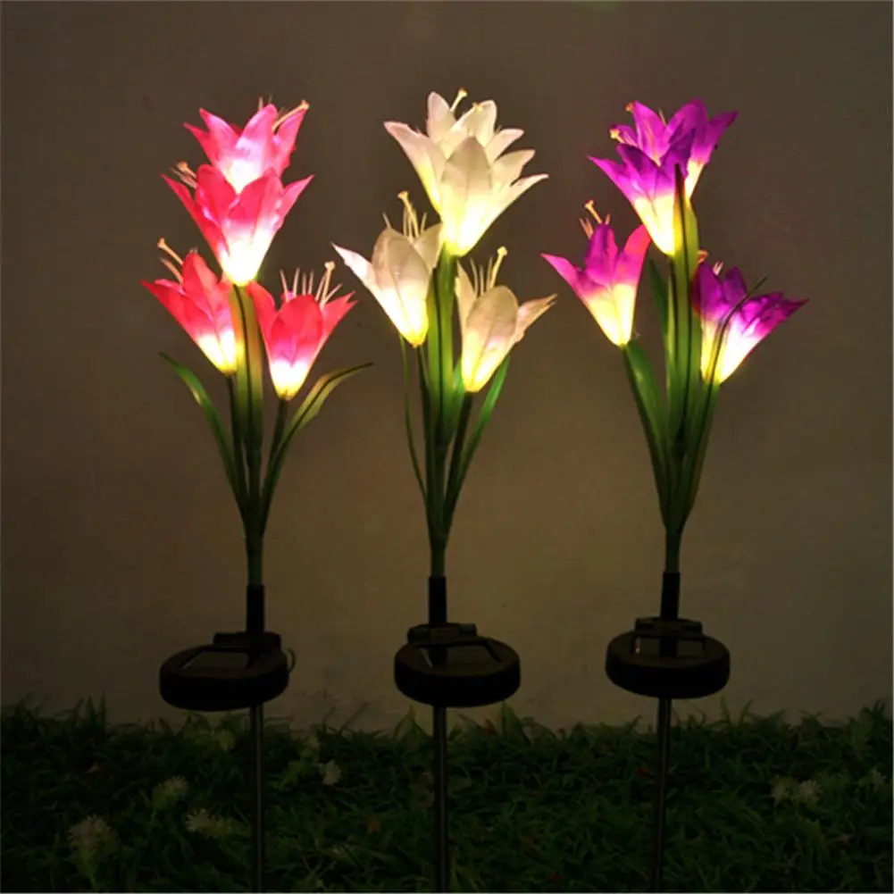 Outdoor Waterproof Solar Power LED Lily Flower Light Lawn Garden Yard