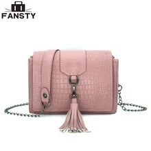 Nuevo 2017 Mujeres de La Borla de Crossbody Bolso Famoso de la Marca de Cocodrilo Patrón de Hombro de Las Señoras Bolsa de Mensajero de La Manera Pequeñas Solapa Europea