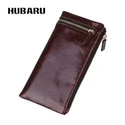 HUBARU Моды Натуральная масло воском кожа клатч Для мужчин кошелек Портативный Многофункциональный Длинные кошельки мальчик портмоне вдвое