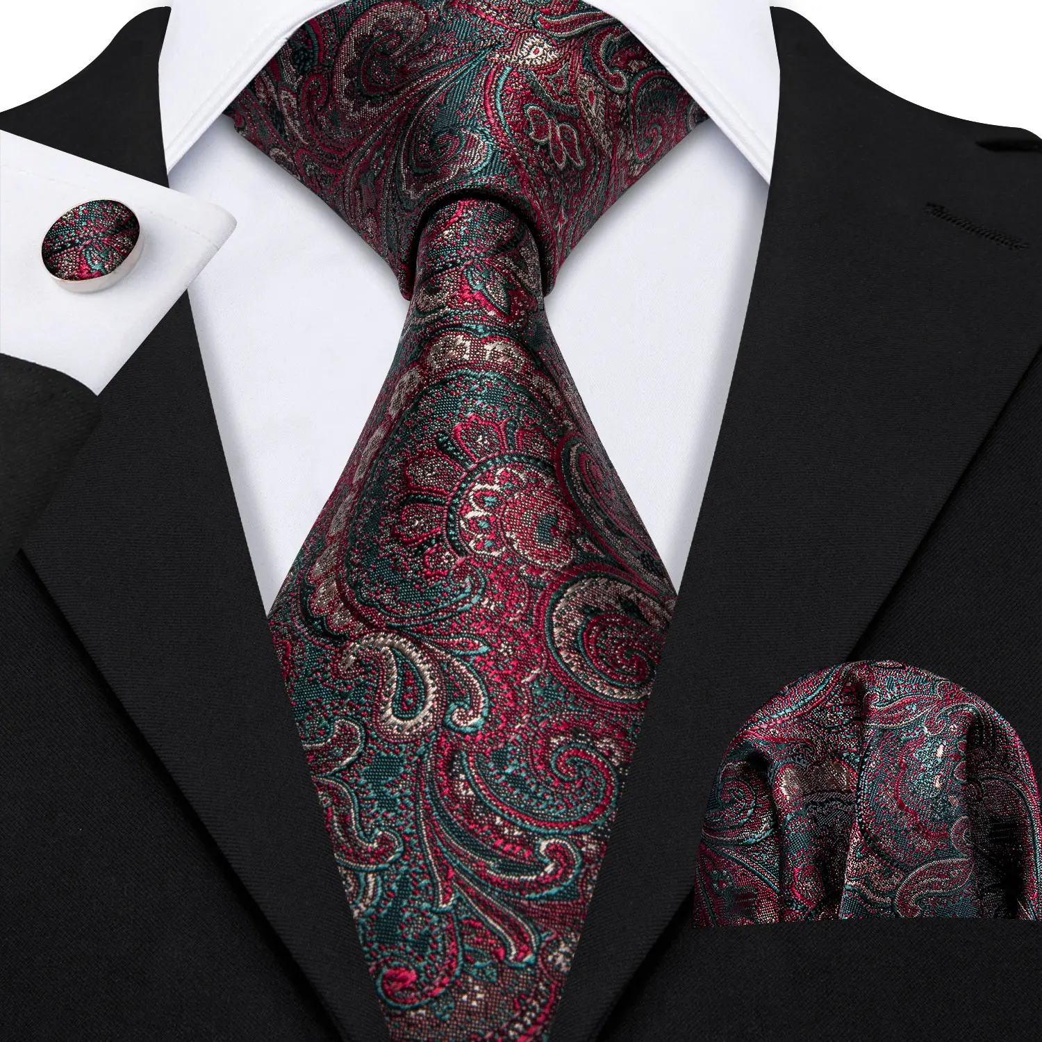 

Barry.Wang Classic Designers Red Floral Mens Ties 8.5cm Wide Silk Tie Hanky Box Set Gifts For Men Wedding Groom Neckties LS-5159