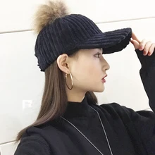 Женская зимняя бейсбольная кепка с помпоном, модная однотонная Вельветовая бейсболка, зимняя Толстая теплая шапка, модная женская шапка