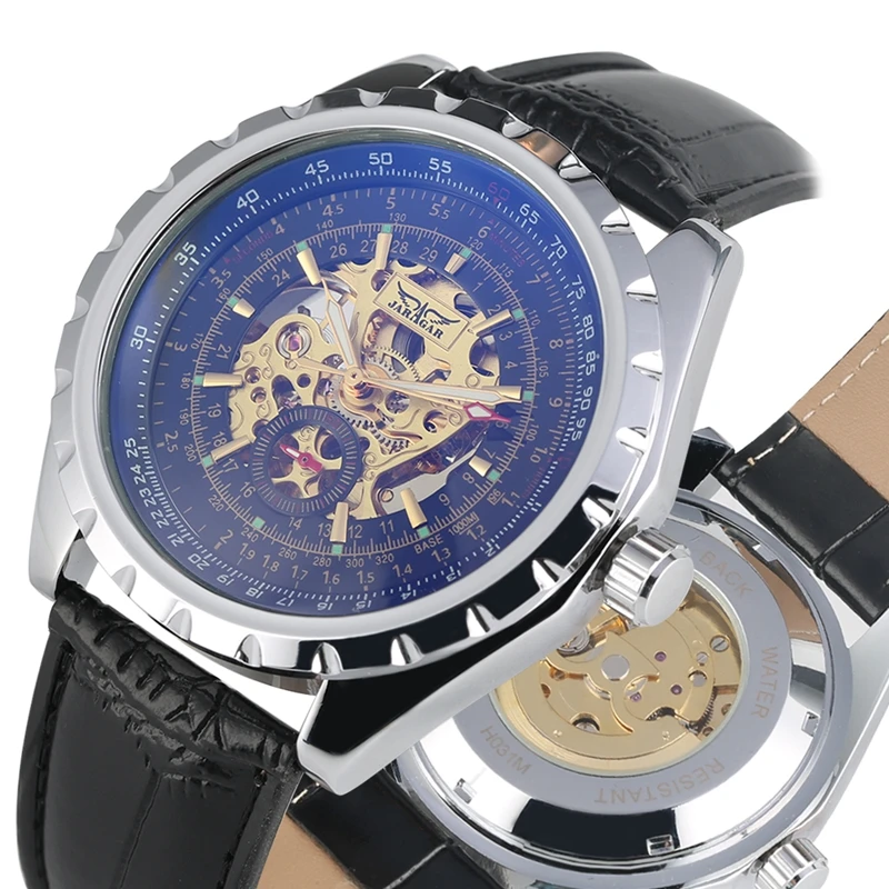 

Retro Fashion Design Skeleton Sport Mechanical Watch Clock Male Military Self-Winding Watch Genuine Leather Men Top Brand Luxury