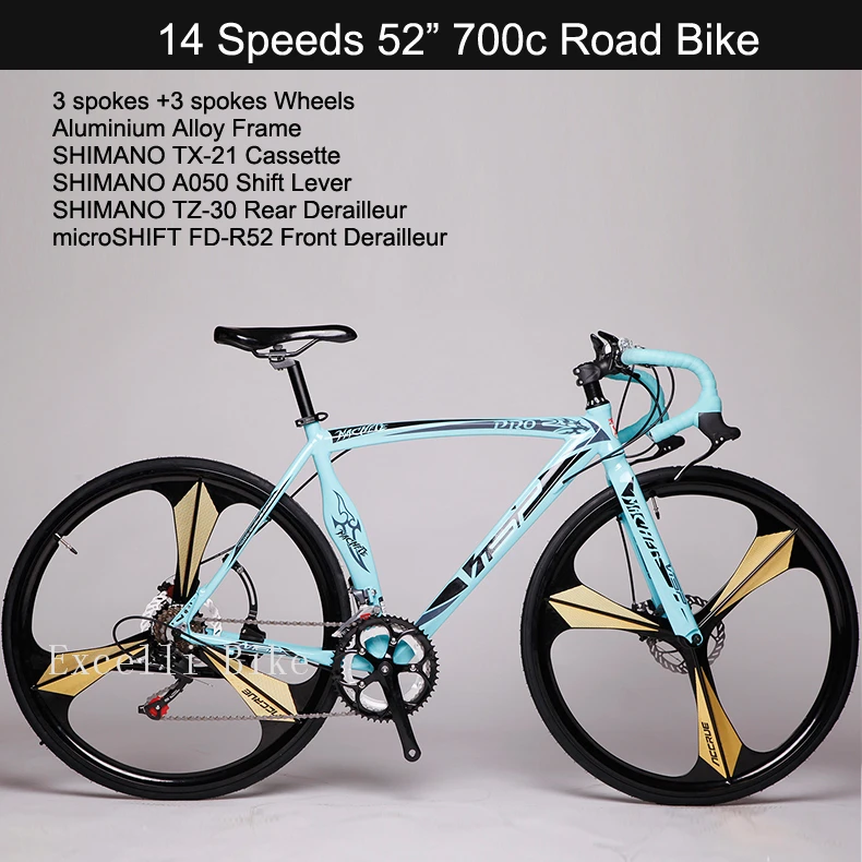 

Exceli Bike 14 Speeds 700C Bicicleta 3 Spokes Wheels Road Bicycle Aluminium Alloy Fat Bicycle Road Bike Can upgrade 54" Frame