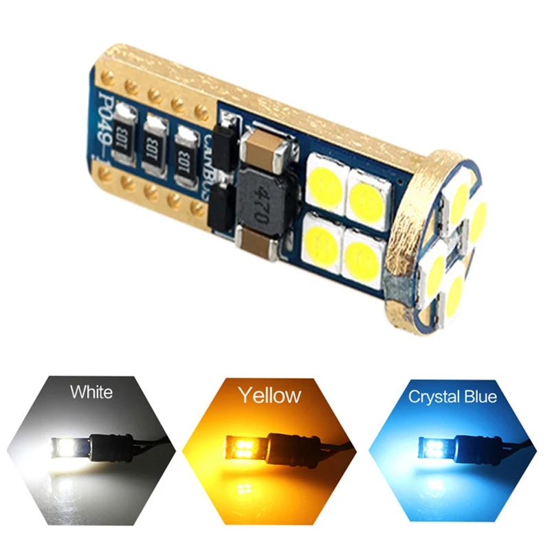 

1Pcs W5W T10 12 SMD 3030 Canbus Car Led Bulbs Signal License Plate Lamps 194 168 LED Interior Lights Canbus No Error Blue Yellow
