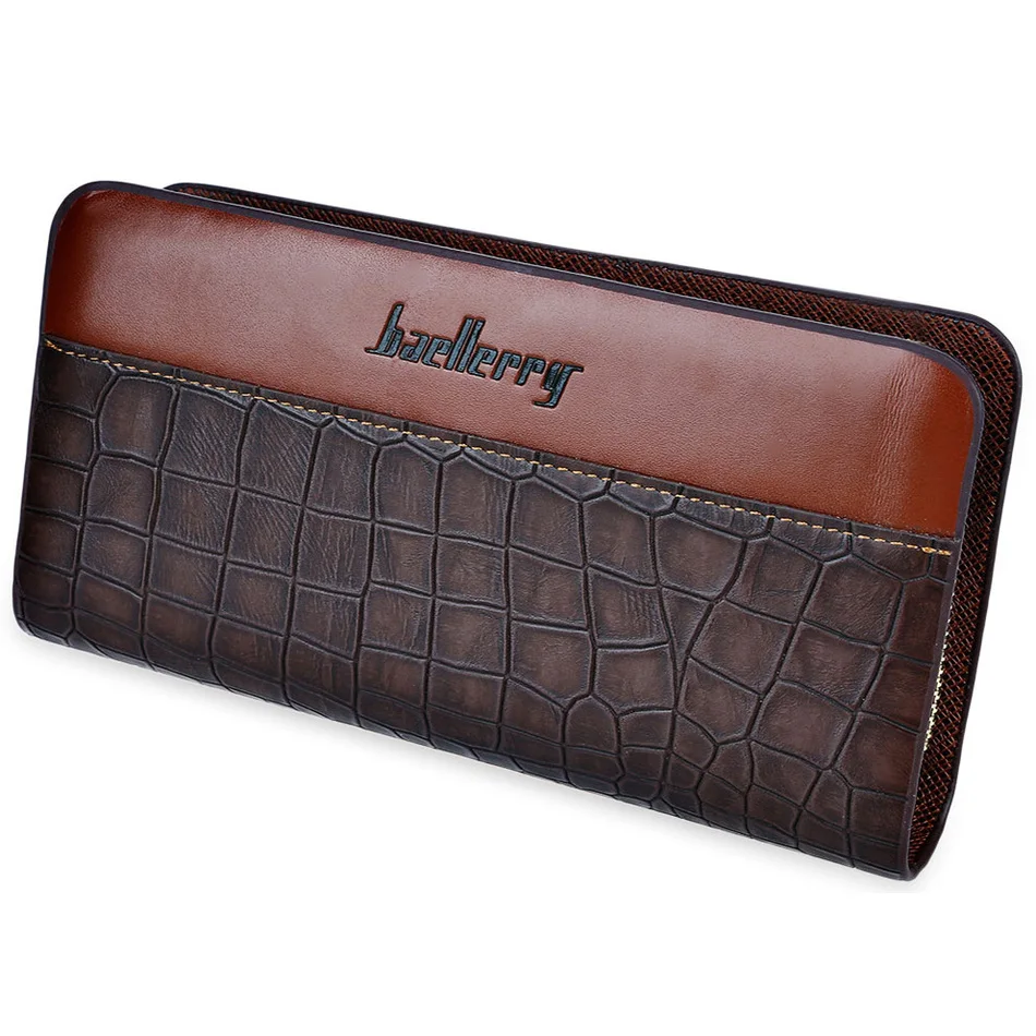 

Fashionable Baellerry Crocodile Patchwork Zipper Cash Coin Card Clutch Wallet with Zipper Closure for Men
