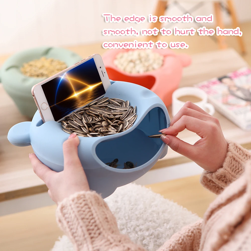 

Double Layer Fruit Plate with Cellphone Stand Holder Snacks Seeds Dish Container Storage Box Garbage Holder Plate Dish Organizer
