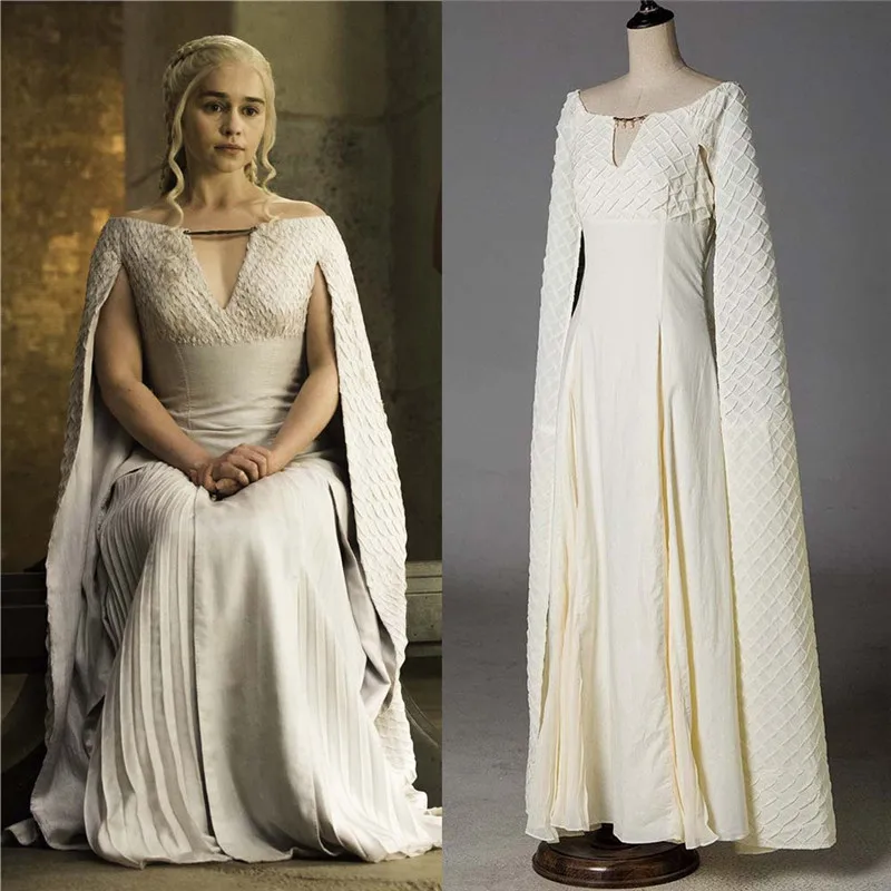 

Game of Thrones 5 Daenerys Targaryen Qarth White Dress Cosplay Costumes Long Dress Women Party Halloween Ball Gown Sexy Dresses