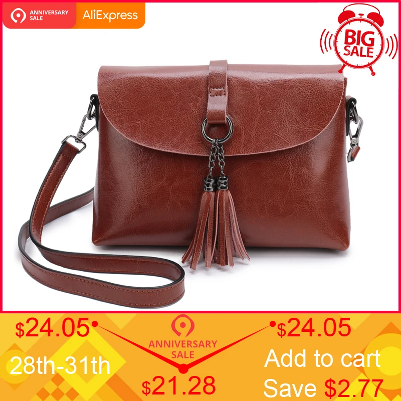 New Arrival Genuine Leather Women Crossbody Bag Fashion Tassel Messenger Bag Simple Design Small Female Shoulder Bag Women Purse