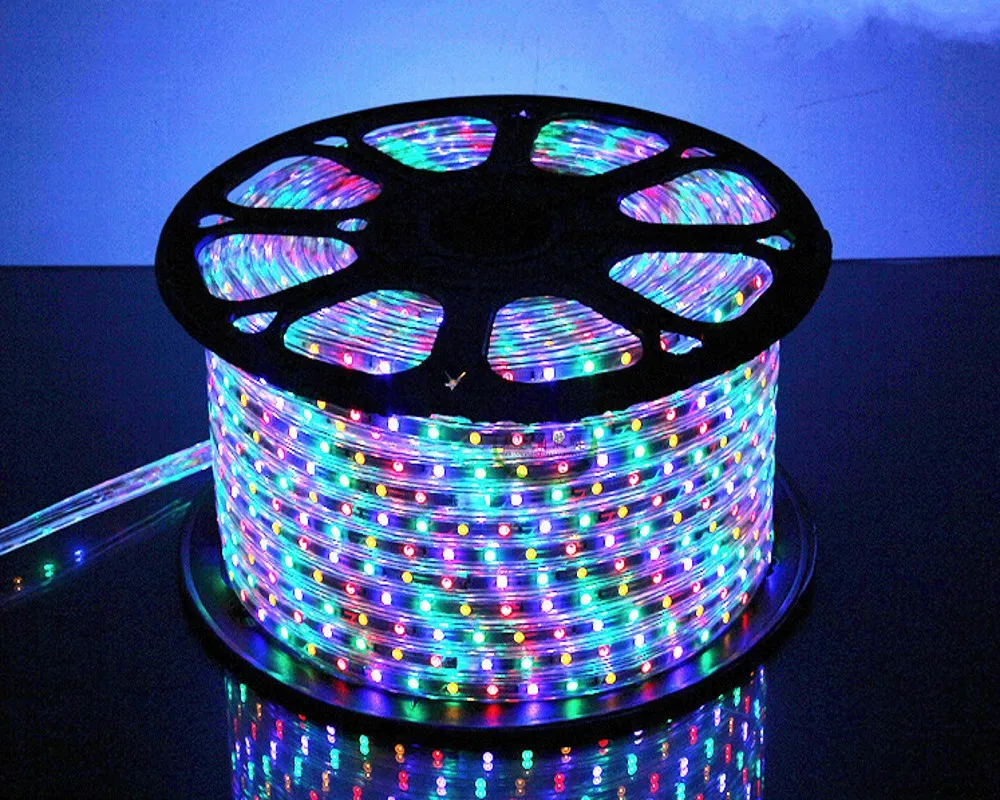 100 м SMD 5050 AC220V RGB Светодиодная лента гибкий свет 60 LED/m Водонепроницаемая