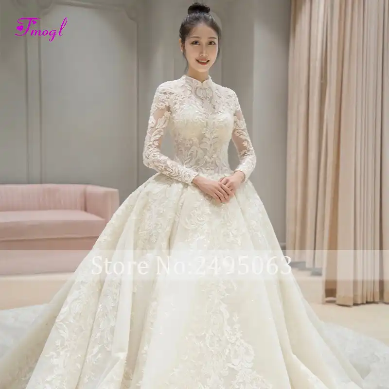 Vintage Wedding Dresses with High Neck Lace