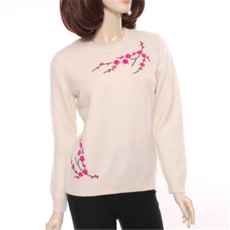  high grade 100%goat cashmere oneck thick knit women fashion jacquard pullover sweater grey 2color S