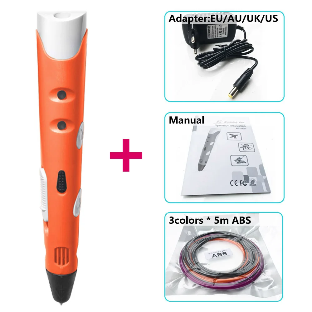 myriwell 3d ручка для рисования 1,75 мм ABS / PLA пластик 3д ручка 3d pen 3d pens Позволяет детям делать бесплатную живопись 3 д ручка 3 д триде ручка 3d ручка самая дешовая 3d Ручка зд ручка 3d для объёмного рисования - Цвет: Orange