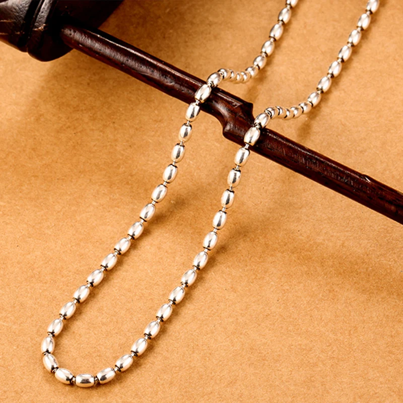 ZABRA, мужское ожерелье, 925 серебро, 3 мм, 55 см, Ретро стиль, длинное, круглое, в форме рисового зерна, Мужская цепочка, ожерелье, Ретро стиль, Стерлинговое Серебро, ювелирное изделие для мужчин