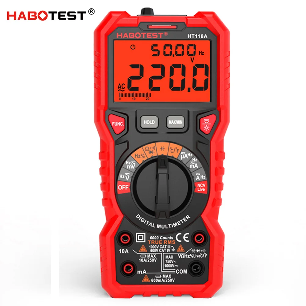 HABO TEST HT118A Цифровой мультиметр 6000 отсчетов напряжение сопротивление тока Емкость