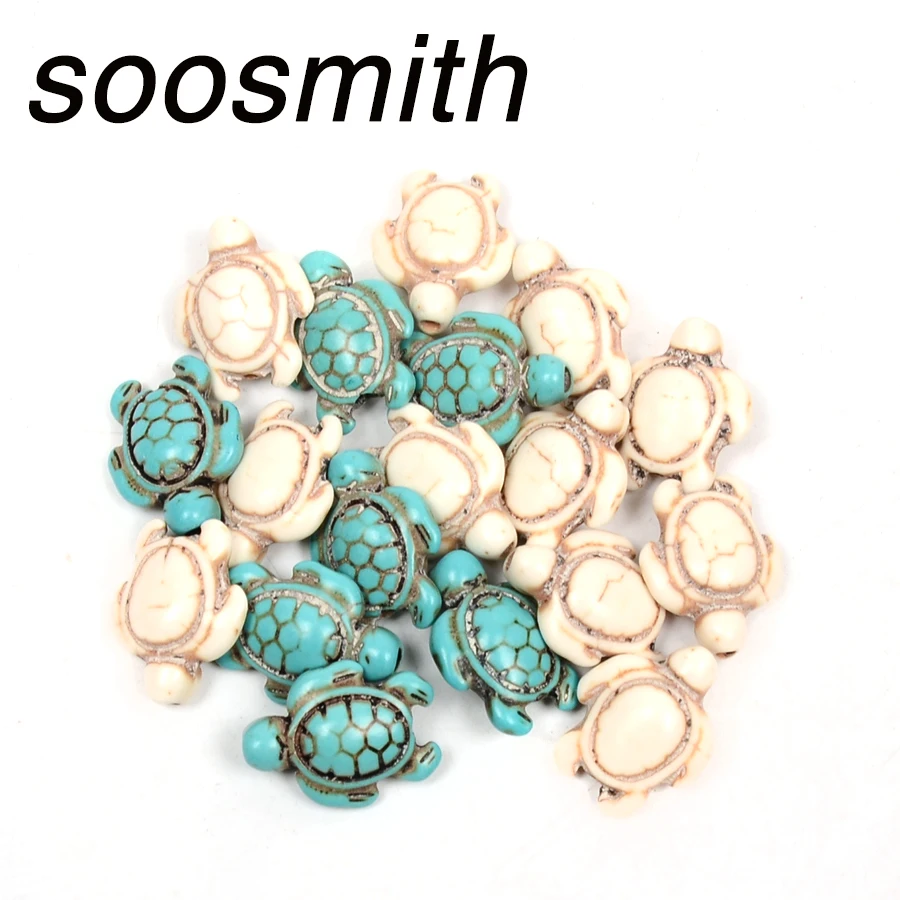

soosmith White Blue Turtle Shape Synthetic Stone Bead Loose Spacer Beads For Jewelry Making Natural Stone Beads Diy Accessories