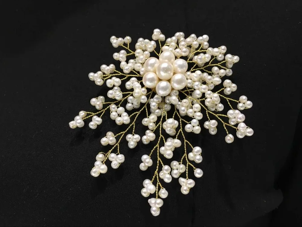

latest design 4 inch 18kgp 4mm white freshwater pearl bead leaf and flower shape Brooch