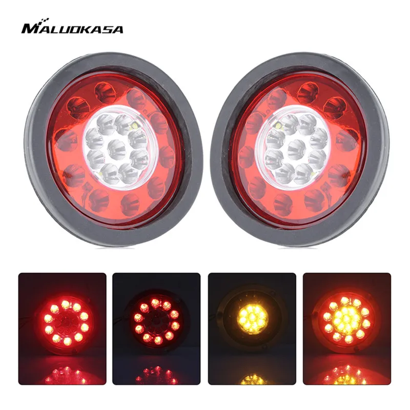 

MALUOKASA 2x 4.3'' Round 19 LED Auto Brake Light Truck Trailer Lorry Turn Signal Tail Lamp Chrome Ring LED 12V Stop Light Bulb