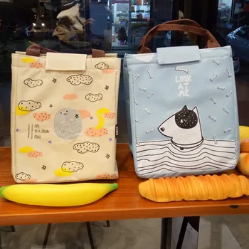 

eTya Women Portable Lunch Bag Canvas Cartoon Cute Cat Insulated Cooler Bags Thermal Food Picnic Lunch Bags Kids Lunch Box Tote