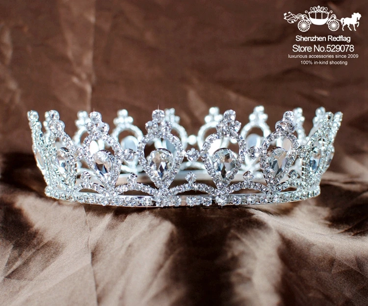 Luxury 3 Colors Crystal Queen Wedding Bridal Party Pageant Prom Round Crown 