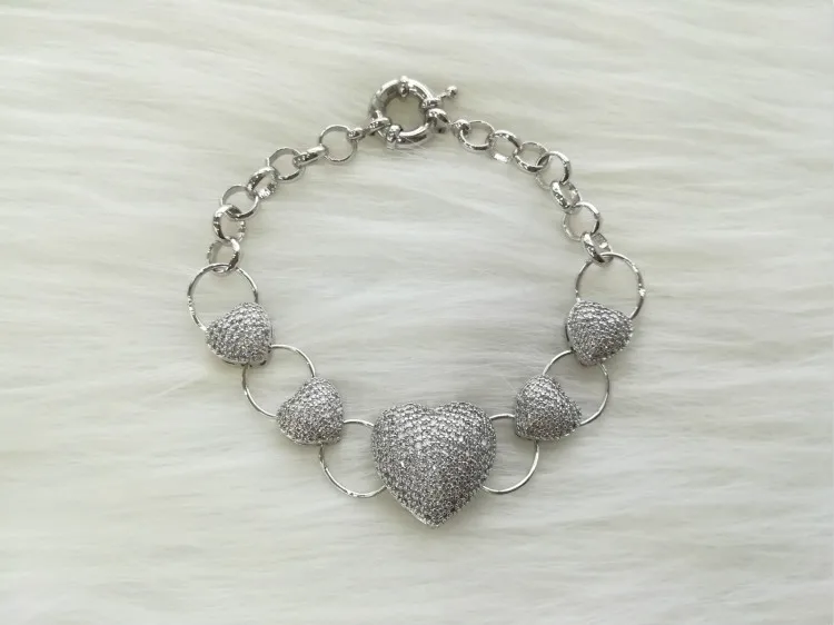 EYIKA, браслет с драгоценным камнем и сердечком, браслет с кубическим цирконием ААА, женский браслет, горячая Распродажа, ювелирные изделия - Окраска металла: white CZ in white